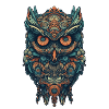 Mythical boho owl with surreal patterns