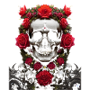 Crâne et couronne de roses rouges
