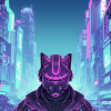 synthwave cyber ninja cat