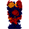 Flowers (dark blue, red, yellow)