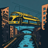 Abstrakte Schwebebahn über der Wupper