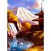 Japan Tower Wasserfall Gemälde