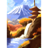 Japan Tower Wasserfall Gemälde