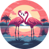 Flamingo, Couple, Sunset, Sun, Beach