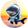 Shark astronaut in sunset