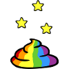 Regenbogenkacke mit gelben Sternen