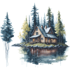 Cabane au lac Aquarelle