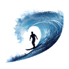 Surfers in whirlwind wave