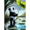 Panda mit Blatt Regenschirm