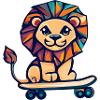 Cubist lion on skateboard