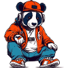 Panda in casual hip hop streetwear listens to beats