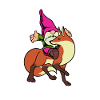 Garden gnome rides fox