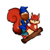Garden gnome riding squirrel