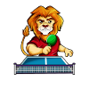 Cartoon lion playing table tennis