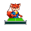 Cartoon fox playing table tennis
