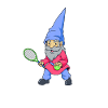 Comic garden gnome plays tennis