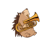 Cartoon hedgehog playing euphonium