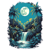 Moonlit waterfall & tropic scene