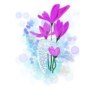 Wunderschöne Schildkröte auf Wasserpflanzen