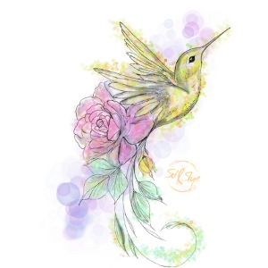 Wunderschöner Kolibri mit Rose