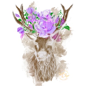 Wunderschöner Hirsch mit Blumenkrone im Geweih