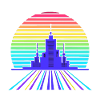 Retro-futuristic cityscape