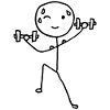 Stickperson, stickman lifting weights, in the gym