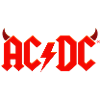 AC/DC rødt logo med djævlehorn og lyn