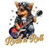 Funny dog with electric guitar, Rock'n'Roll saying