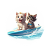 Surfing dog and cat