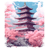 Kirschblüten-Sakura-Baum in einer Tempel-Dampfwelle