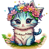 Chaton avec couronne de fleurs
