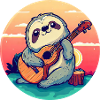 Sloth with guitar in sunset