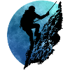 Bergsteiger an Bergwand (Blau)