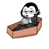 Vampire drinks coffee