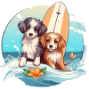 Two surfing dogs