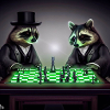 two raccoons playing chess