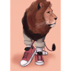 Löwe trägt Turnschuhe