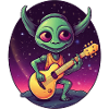 Alien guitarist at sunset