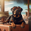 Rottweiler with sunglasses on vacation