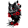 Eule mit roten Blumen