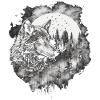 Wolf with full moon