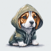 Beagle im Hoodie.