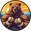 Boxing bear at sunset