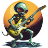 alien guitarist in sunset