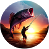 Angler with giant fish sunset