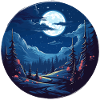 Forest landscape at night