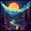 Forest landscape at night