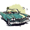Cabriolet vert et palmier