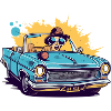 Emma in a convertible